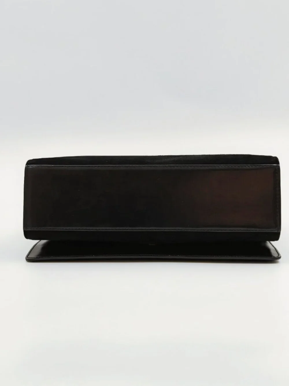 Gucci Vintage Black Suede Shoulder Bag Gold Tone Bar Top Minimalist Evening Bag
